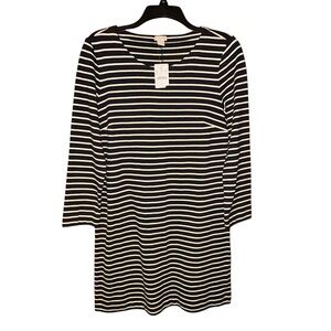 J.Crew Navy White Striped Long Sleeve Shift Dress Small Cotton Blend Stretch NWT